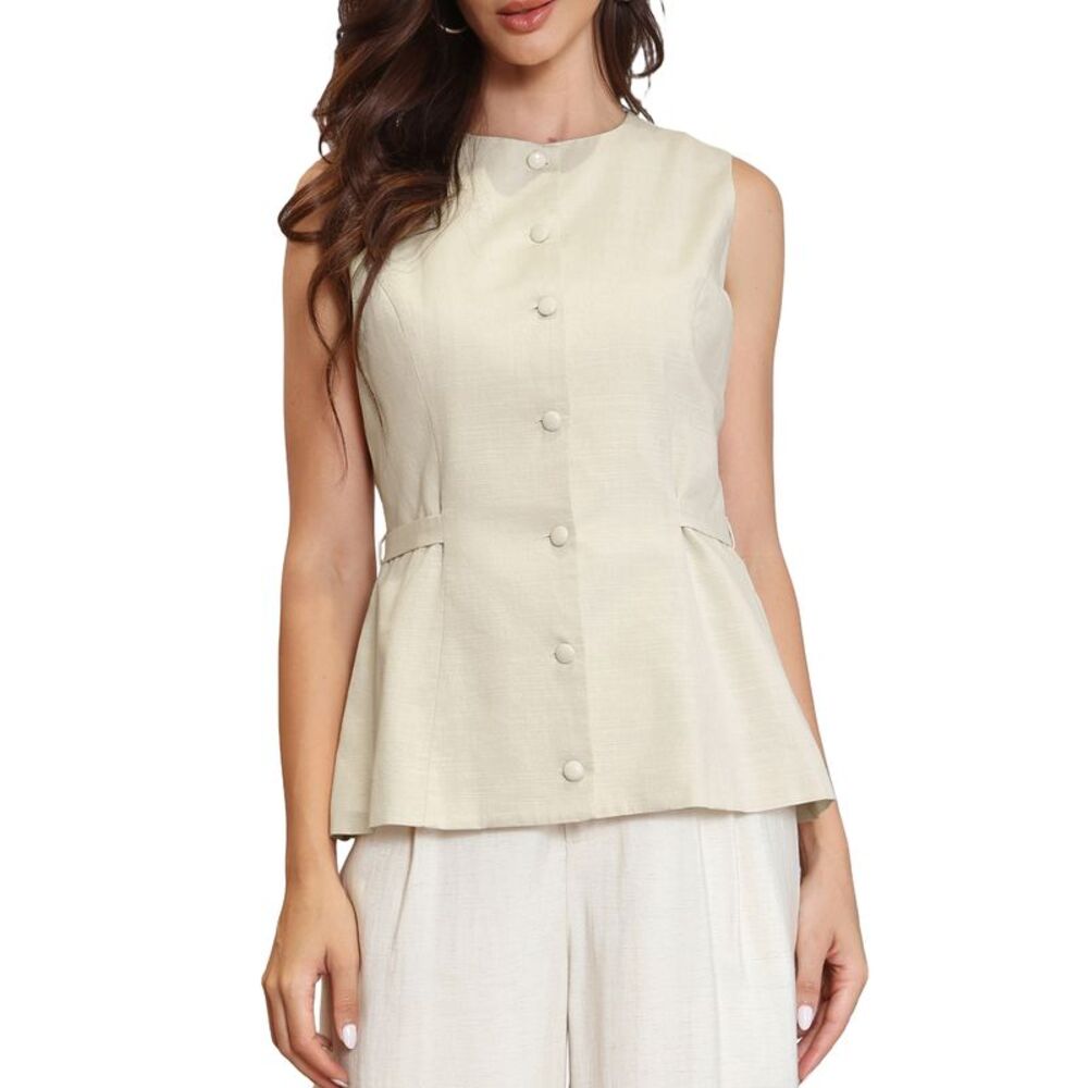 Women's Linen Sleeveless Business Casual Vest Top Apricot